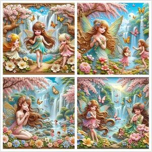 Fairy Butterfly Diamond Painting Kits 4 Full Round Drill Canvas Frameless 8"x8"